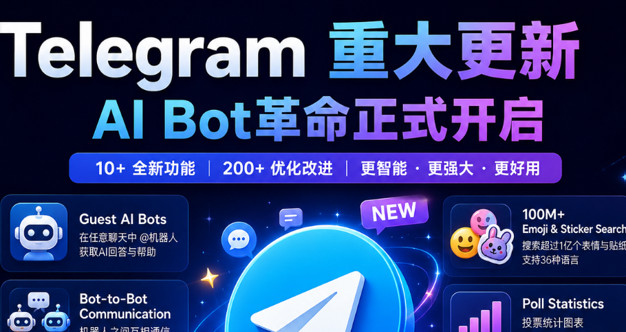 Telegram重大更新：Guest AI Bots、机器人互聊、聊天自动化、AI文本风格等功能正式上线